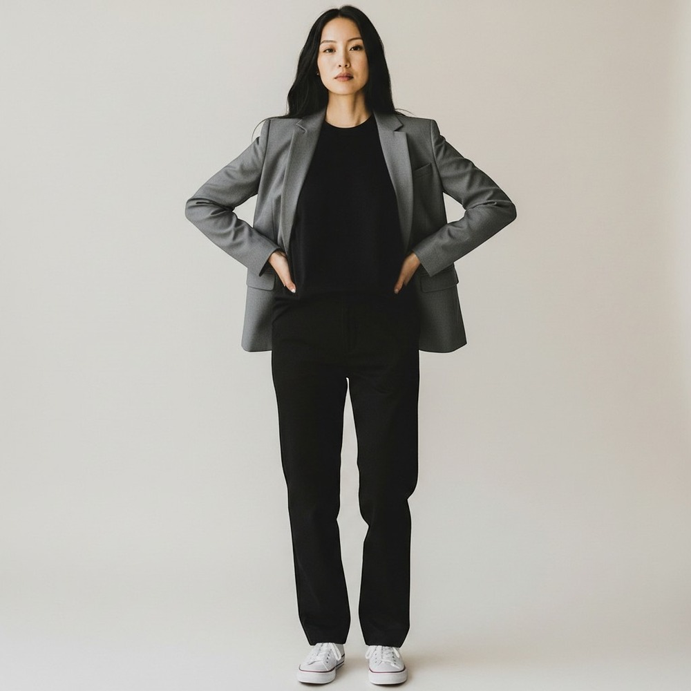 Eileen Fisher Gray Linen Blend Single Button Blazer Jacket Size 12